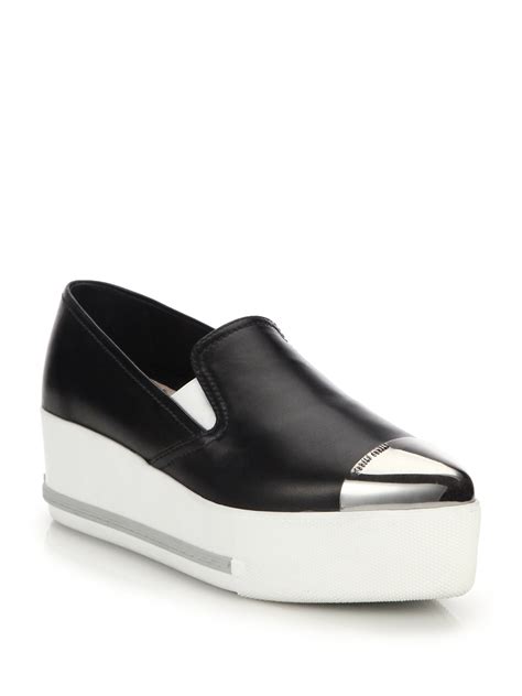 miu miu black toe cap platform slip on sneakers|Miu Miu: Black Toe Cap Platform Slip.